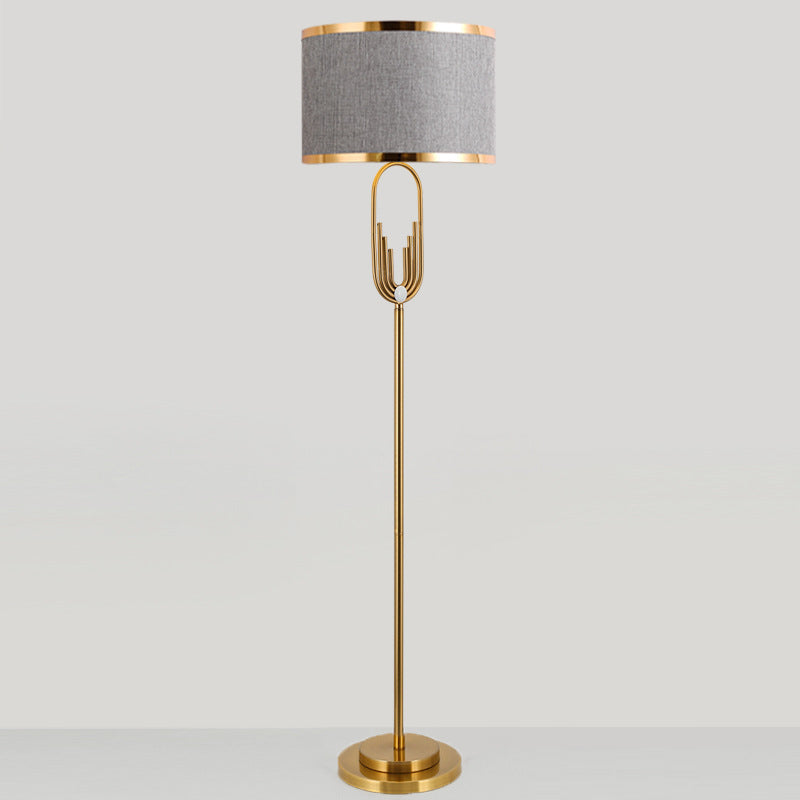 Zeitgenössische skandinavische Stoff-Eisen-Oval-U-Form-Rund-1-Licht-Stehlampe für Schlafzimmer & Wohnzimmer 