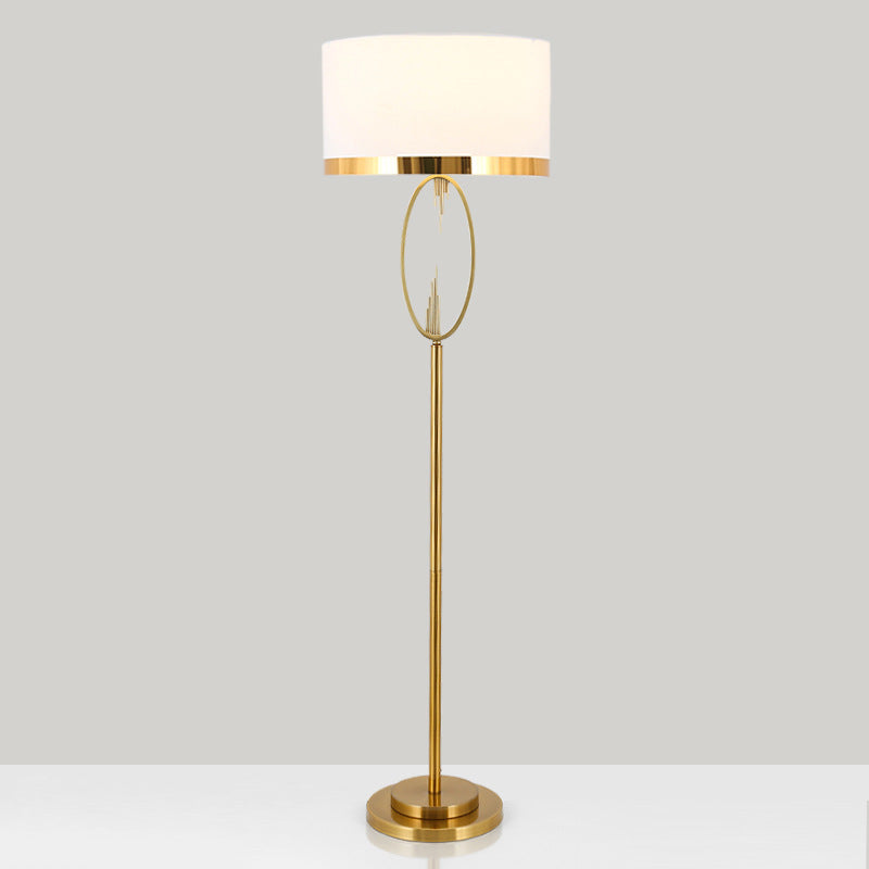 Contemporary Scandinavian Fabric Iron Oval-U Shape Round 1-Light Standing Floor Lamp For Bedroom &amp; Living Room