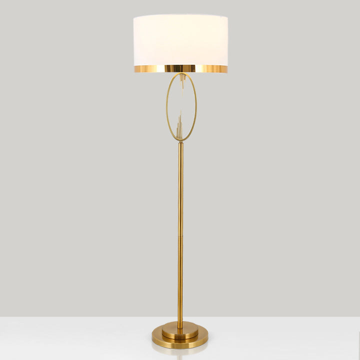 Contemporary Scandinavian Fabric Iron Oval-U Shape Round 1-Light Standing Floor Lamp For Bedroom &amp; Living Room