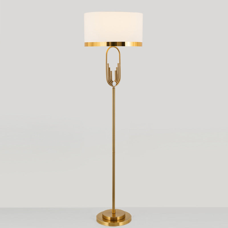 Contemporary Scandinavian Fabric Iron Oval-U Shape Round 1-Light Standing Floor Lamp For Bedroom &amp; Living Room