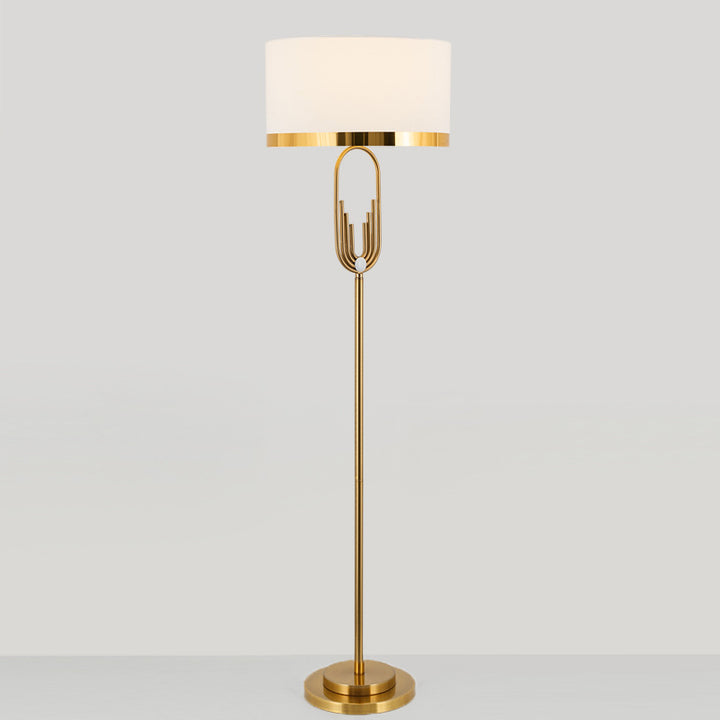 Contemporary Scandinavian Fabric Iron Oval-U Shape Round 1-Light Standing Floor Lamp For Bedroom &amp; Living Room