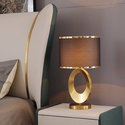 Zeitgenössische kreative Stoff-Metall-Rundring-1-Licht-Tischlampe für Schlafzimmer & Wohnzimmer 