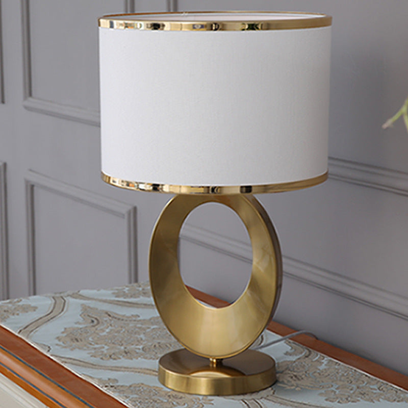 Contemporary Creative Fabric Metal Round-Ring 1-Light Table Lamp For Bedroom &amp; Living Room