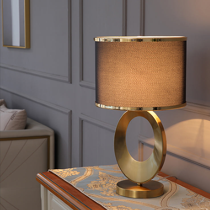 Zeitgenössische kreative Stoff-Metall-Rundring-1-Licht-Tischlampe für Schlafzimmer & Wohnzimmer 