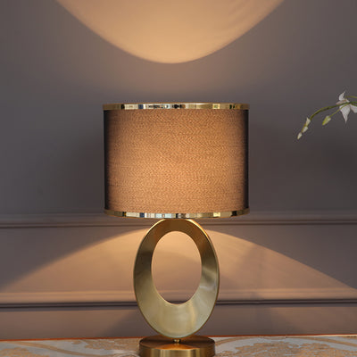 Zeitgenössische kreative Stoff-Metall-Rundring-1-Licht-Tischlampe für Schlafzimmer & Wohnzimmer 