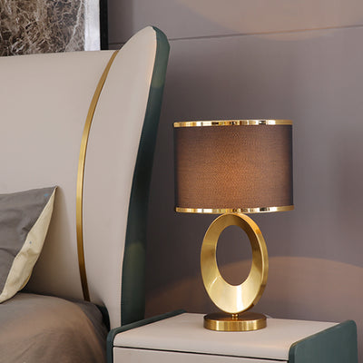 Zeitgenössische kreative Stoff-Metall-Rundring-1-Licht-Tischlampe für Schlafzimmer & Wohnzimmer 