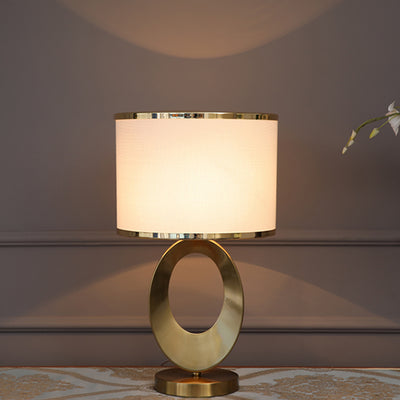 Zeitgenössische kreative Stoff-Metall-Rundring-1-Licht-Tischlampe für Schlafzimmer & Wohnzimmer 