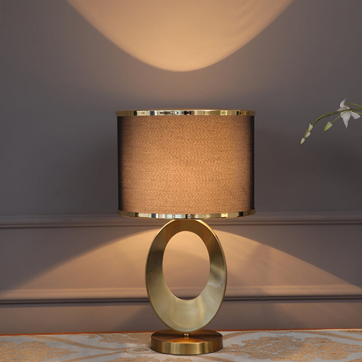 Contemporary Creative Fabric Metal Round-Ring 1-Light Table Lamp For Bedroom &amp; Living Room