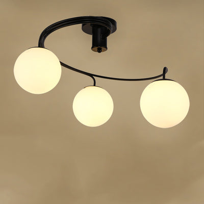 Zeitgenössische Kreative Glas Eisen Gebogene-Runde Kugel 3/5-Licht Semi-Flush Deckenleuchte Für Schlafzimmer & Wohnzimmer 