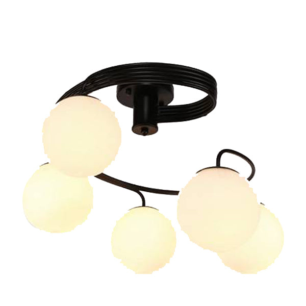 Zeitgenössische Kreative Glas Eisen Gebogene-Runde Kugel 3/5-Licht Semi-Flush Deckenleuchte Für Schlafzimmer & Wohnzimmer 