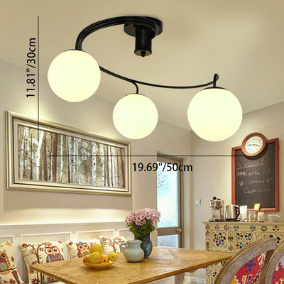 Zeitgenössische Kreative Glas Eisen Gebogene-Runde Kugel 3/5-Licht Semi-Flush Deckenleuchte Für Schlafzimmer & Wohnzimmer 