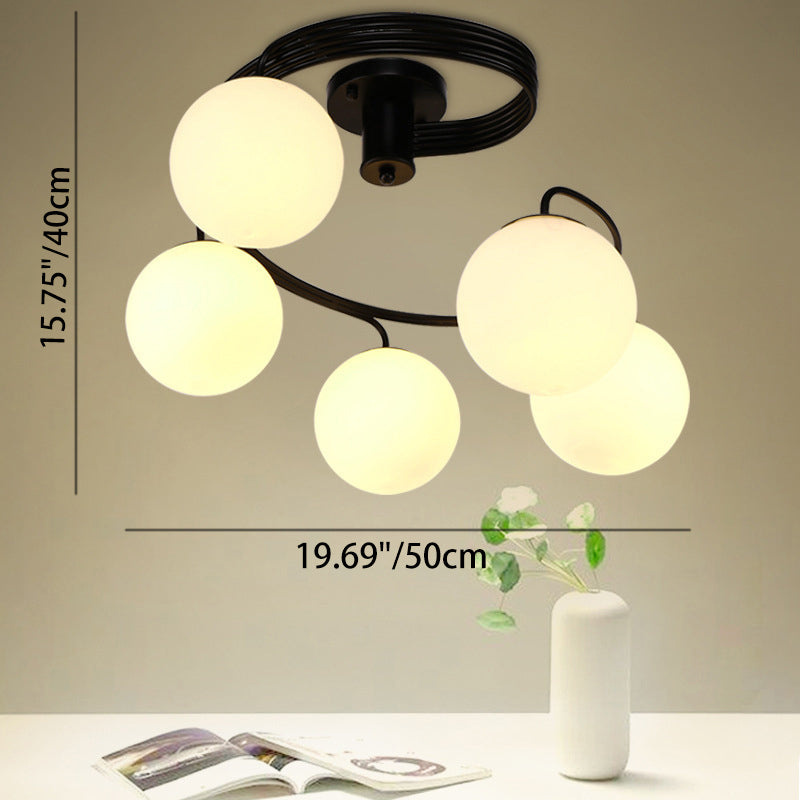 Zeitgenössische Kreative Glas Eisen Gebogene-Runde Kugel 3/5-Licht Semi-Flush Deckenleuchte Für Schlafzimmer & Wohnzimmer 