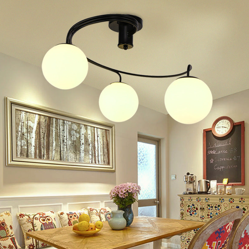 Zeitgenössische Kreative Glas Eisen Gebogene-Runde Kugel 3/5-Licht Semi-Flush Deckenleuchte Für Schlafzimmer & Wohnzimmer 