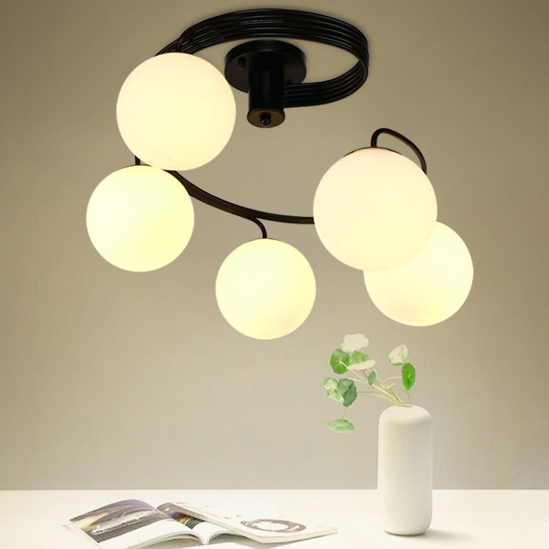 Zeitgenössische Kreative Glas Eisen Gebogene-Runde Kugel 3/5-Licht Semi-Flush Deckenleuchte Für Schlafzimmer & Wohnzimmer 