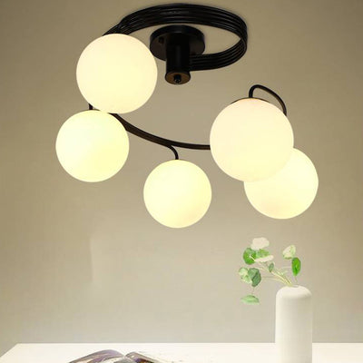 Zeitgenössische Kreative Glas Eisen Gebogene-Runde Kugel 3/5-Licht Semi-Flush Deckenleuchte Für Schlafzimmer & Wohnzimmer 