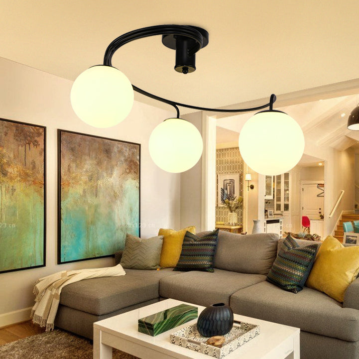Zeitgenössische Kreative Glas Eisen Gebogene-Runde Kugel 3/5-Licht Semi-Flush Deckenleuchte Für Schlafzimmer & Wohnzimmer 