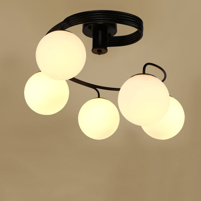 Zeitgenössische Kreative Glas Eisen Gebogene-Runde Kugel 3/5-Licht Semi-Flush Deckenleuchte Für Schlafzimmer & Wohnzimmer 