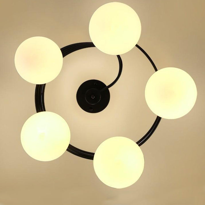 Zeitgenössische Kreative Glas Eisen Gebogene-Runde Kugel 3/5-Licht Semi-Flush Deckenleuchte Für Schlafzimmer & Wohnzimmer 
