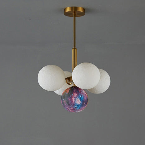 Contemporary Scandinavian PLA Iron Planet Round 5/13-Light Chandelier For Bedroom & Living