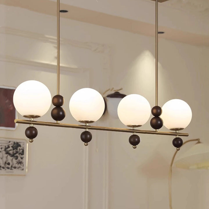 Traditional Chinese Glass Wood Iron Linear 4/5-Light Chandelier Island Light For Dining Room