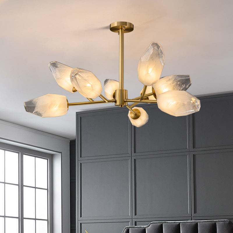 Contemporary Creative Brass Glass Round Branch 9/12-Light Chandelier For Bedroom &amp; Living Room