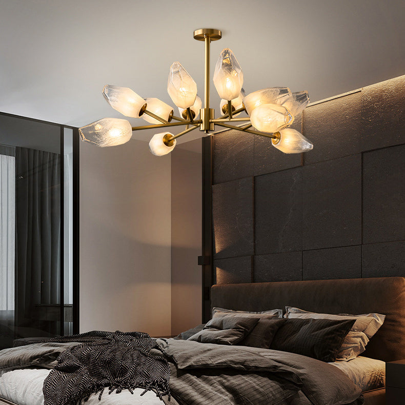 Contemporary Creative Brass Glass Round Branch 9/12-Light Chandelier For Bedroom &amp; Living Room