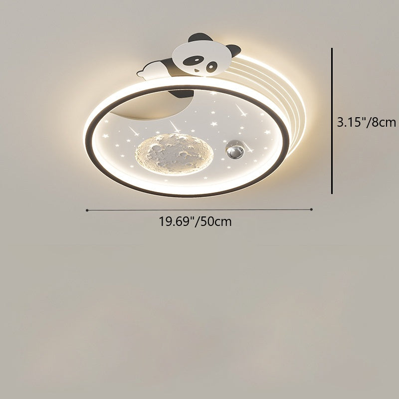 Modern Art Deco Kids Acrylic Resin Iron Bunny Panda LED Flush Mount Ceiling Light For Bedroom &amp; Living Room
