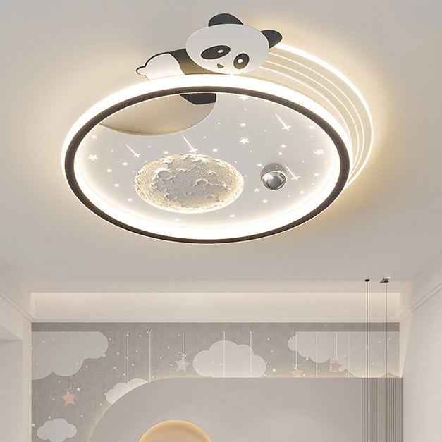 Modern Art Deco Kids Acrylic Resin Iron Bunny Panda LED Flush Mount Ceiling Light For Bedroom &amp; Living Room