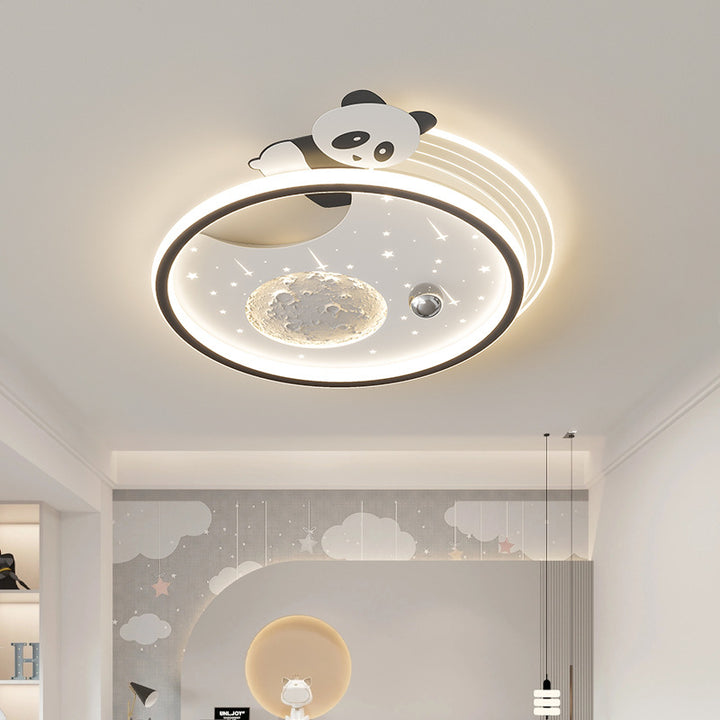 Modern Art Deco Kids Acrylic Resin Iron Bunny Panda LED Flush Mount Ceiling Light For Bedroom &amp; Living Room