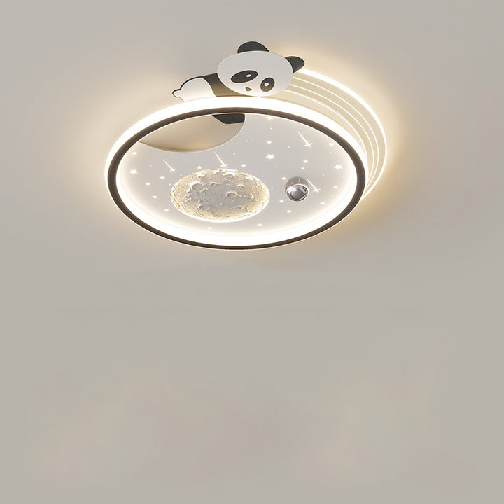 Modern Art Deco Kids Acrylic Resin Iron Bunny Panda LED Flush Mount Ceiling Light For Bedroom &amp; Living Room
