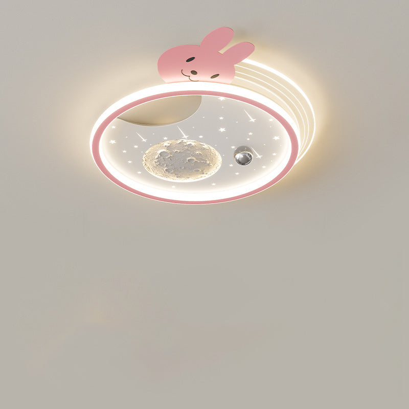 Modern Art Deco Kids Acrylic Resin Iron Bunny Panda LED Flush Mount Ceiling Light For Bedroom &amp; Living Room