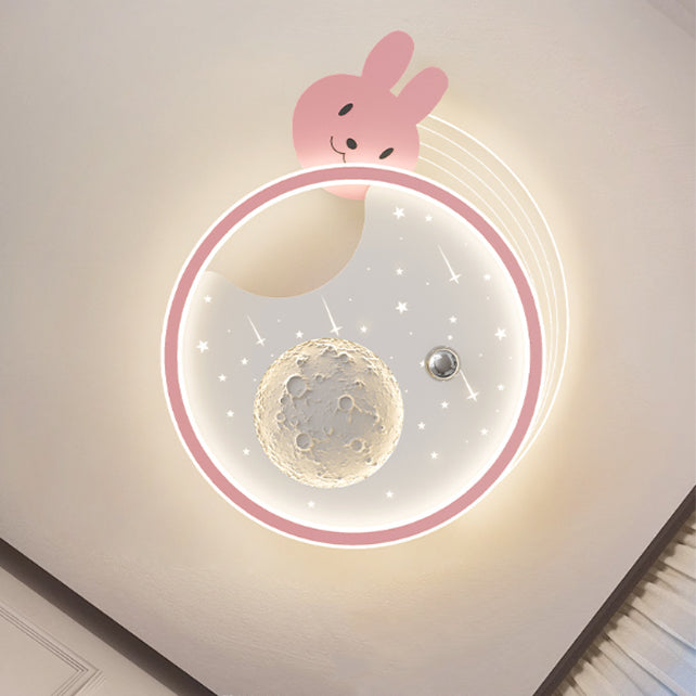 Modern Art Deco Kids Acrylic Resin Iron Bunny Panda LED Flush Mount Ceiling Light For Bedroom &amp; Living Room