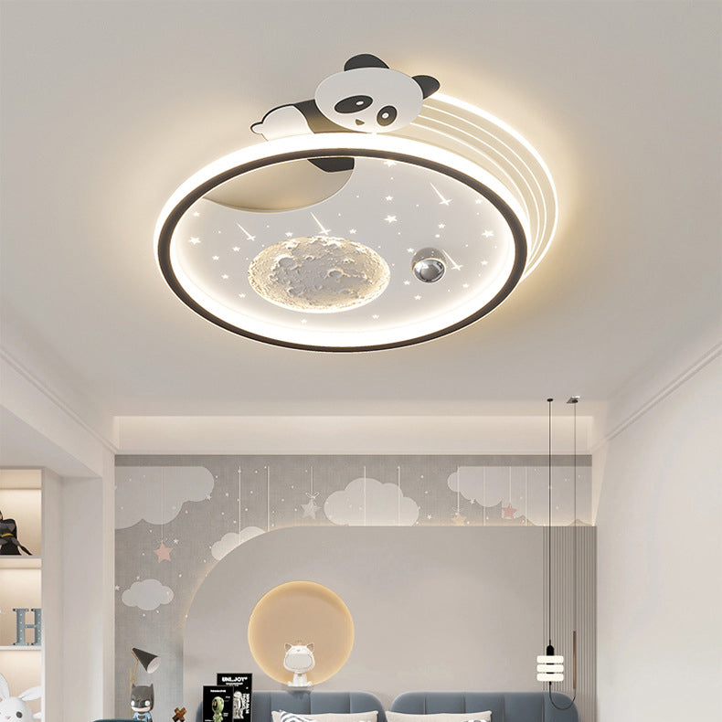Modern Art Deco Kids Acrylic Resin Iron Bunny Panda LED Flush Mount Ceiling Light For Bedroom &amp; Living Room