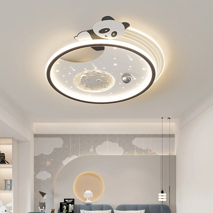 Modern Art Deco Kids Acrylic Resin Iron Bunny Panda LED Flush Mount Ceiling Light For Bedroom &amp; Living Room