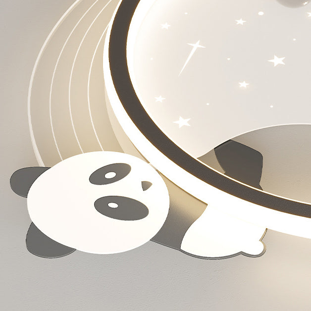 Modern Art Deco Kids Acrylic Resin Iron Bunny Panda LED Flush Mount Ceiling Light For Bedroom &amp; Living Room