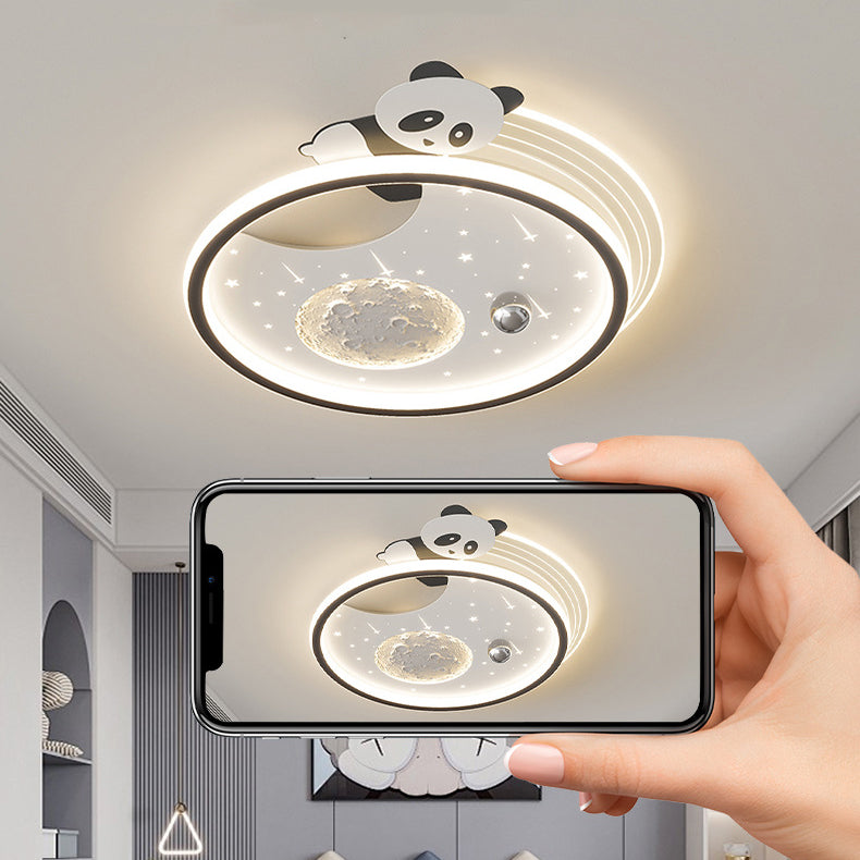 Modern Art Deco Kids Acrylic Resin Iron Bunny Panda LED Flush Mount Ceiling Light For Bedroom &amp; Living Room