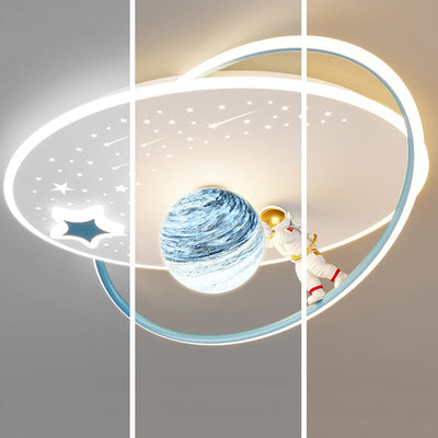 Moderne Art Deco Kinder Glas Acryl Eisen Astronaut Planet LED Deckenleuchte für Schlafzimmer & Wohnzimmer 
