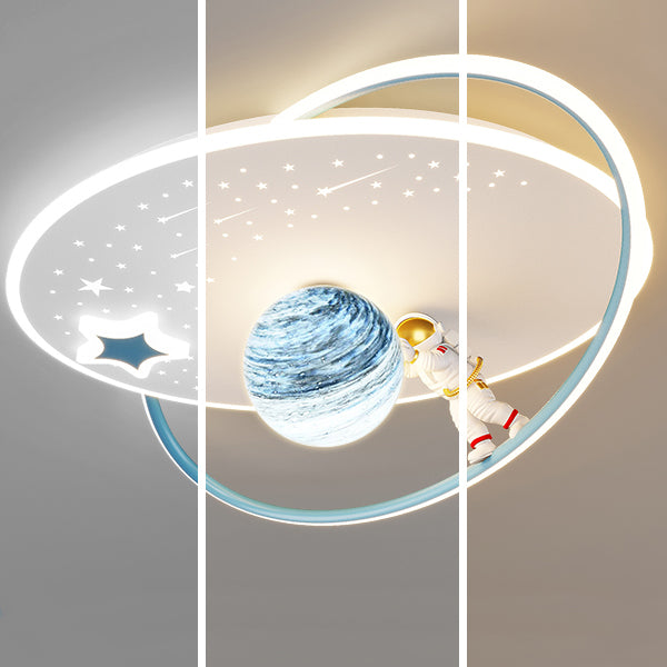 Moderne Art Deco Kinder Glas Acryl Eisen Astronaut Planet LED Deckenleuchte für Schlafzimmer & Wohnzimmer 