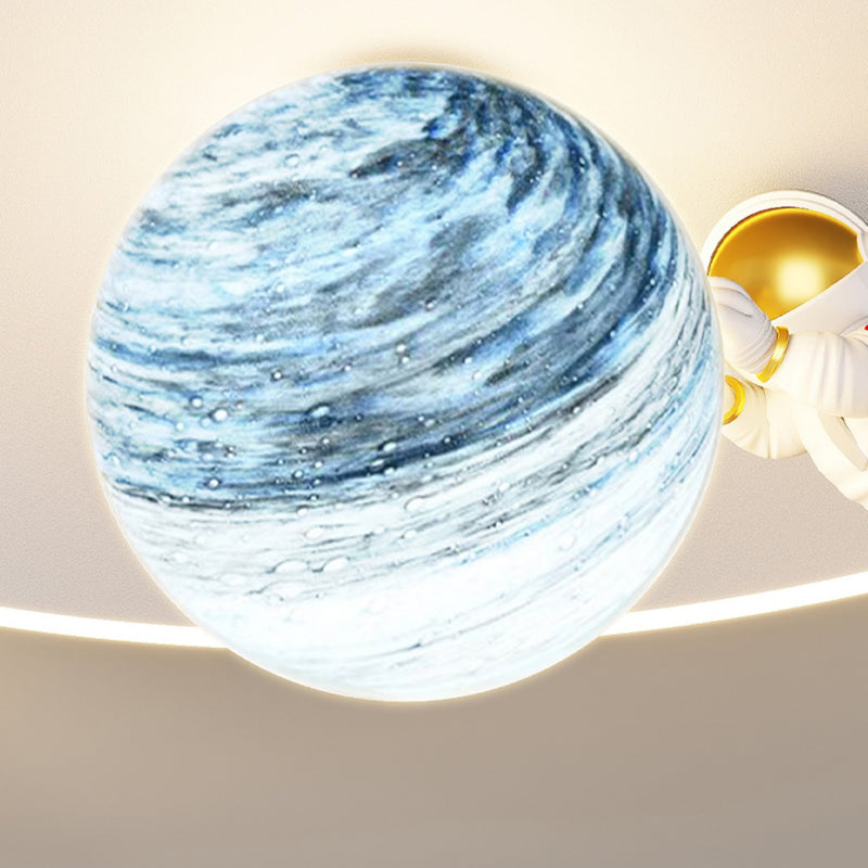 Moderne Art Deco Kinder Glas Acryl Eisen Astronaut Planet LED Deckenleuchte für Schlafzimmer & Wohnzimmer 