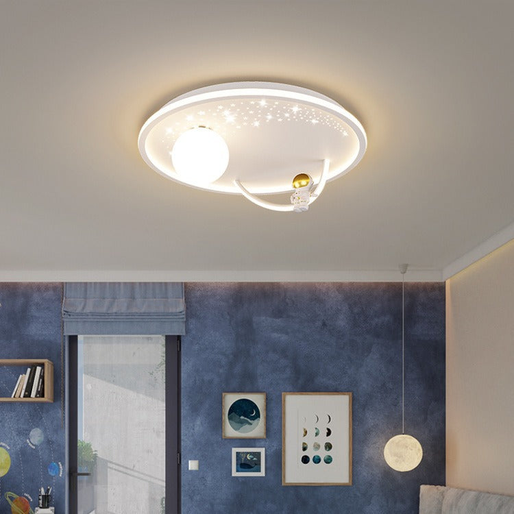 Modern Art Deco Kids Glass Acrylic Iron Astronaut Planet LED Flush Mount Ceiling Light For Bedroom &amp; Living Room