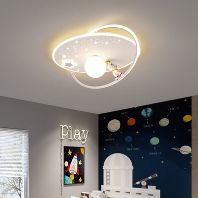 Moderne Art Deco Kinder Glas Acryl Eisen Astronaut Planet LED Deckenleuchte für Schlafzimmer & Wohnzimmer 