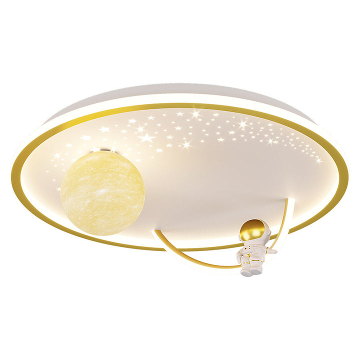 Modern Art Deco Kids Glass Acrylic Iron Astronaut Planet LED Flush Mount Ceiling Light For Bedroom &amp; Living Room
