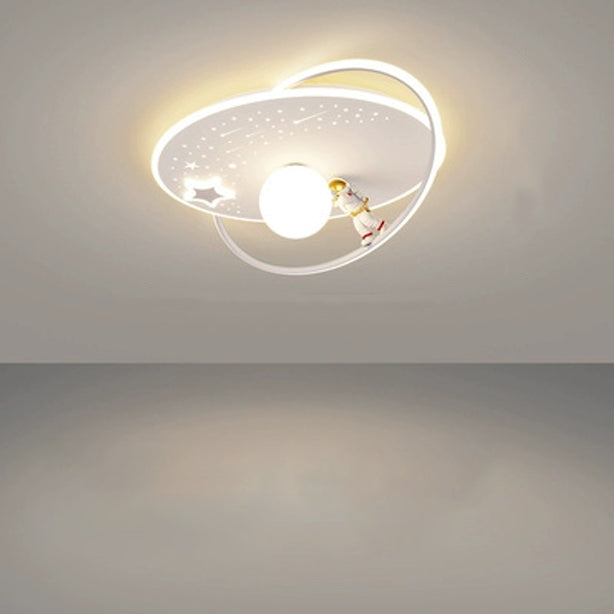 Modern Art Deco Kids Glass Acrylic Iron Astronaut Planet LED Flush Mount Ceiling Light For Bedroom &amp; Living Room