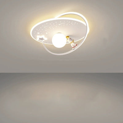 Moderne Art Deco Kinder Glas Acryl Eisen Astronaut Planet LED Deckenleuchte für Schlafzimmer & Wohnzimmer 