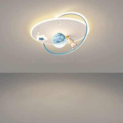 Moderne Art Deco Kinder Glas Acryl Eisen Astronaut Planet LED Deckenleuchte für Schlafzimmer & Wohnzimmer 