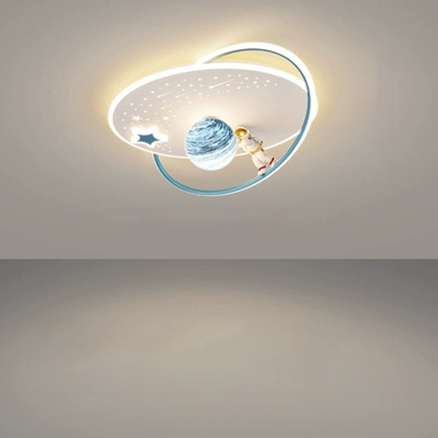 Moderne Art Deco Kinder Glas Acryl Eisen Astronaut Planet LED Deckenleuchte für Schlafzimmer & Wohnzimmer 