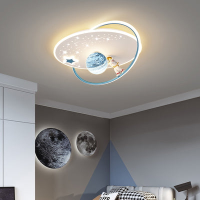Moderne Art Deco Kinder Glas Acryl Eisen Astronaut Planet LED Deckenleuchte für Schlafzimmer & Wohnzimmer 
