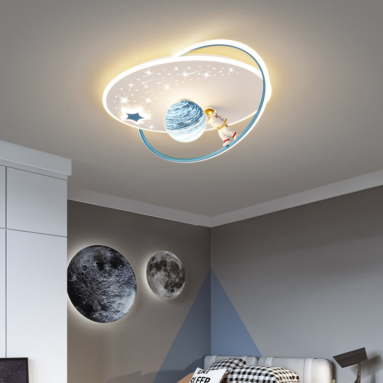 Moderne Art Deco Kinder Glas Acryl Eisen Astronaut Planet LED Deckenleuchte für Schlafzimmer & Wohnzimmer 