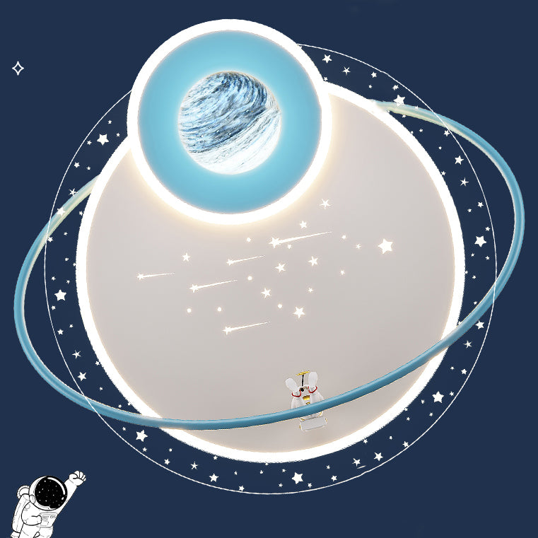 Moderne Art Deco Kinder Glas Acryl Eisen Astronaut Planet LED Deckenleuchte für Schlafzimmer & Wohnzimmer 