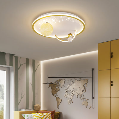 Moderne Art Deco Kinder Glas Acryl Eisen Astronaut Planet LED Deckenleuchte für Schlafzimmer & Wohnzimmer 